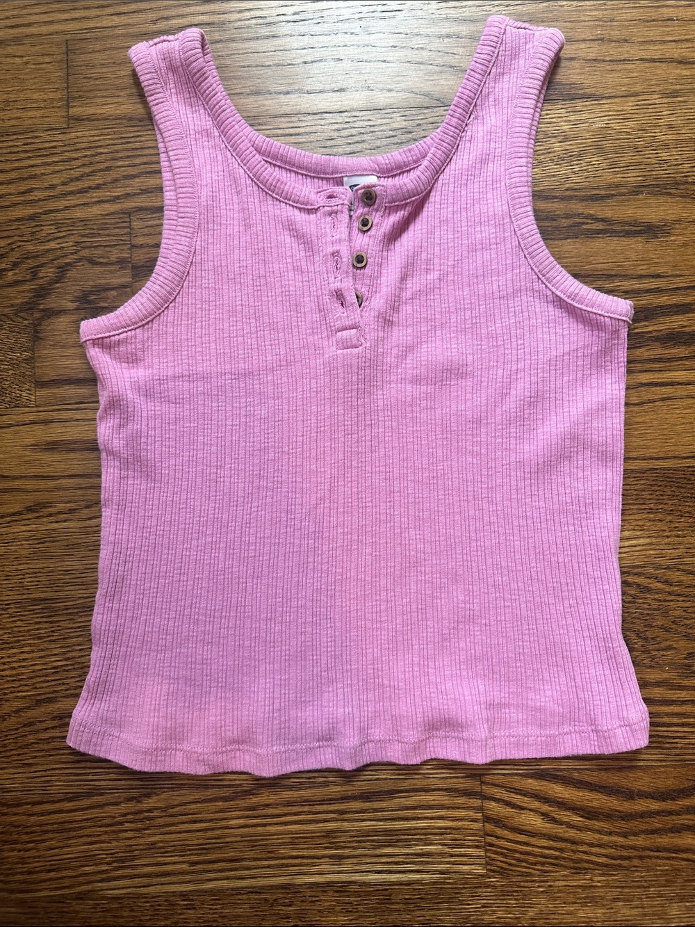 Pinkish purple Ribbed Tank Top with Henley Buttons